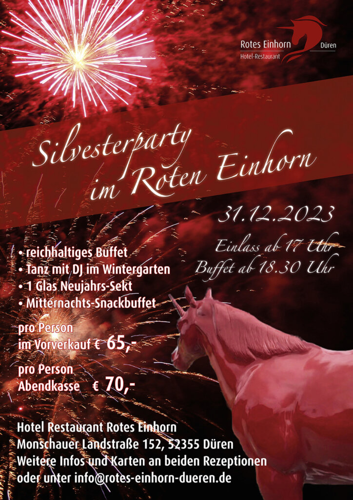Silvesterparty 2023 Hotel Restaurant Rotes Einhorn Düren