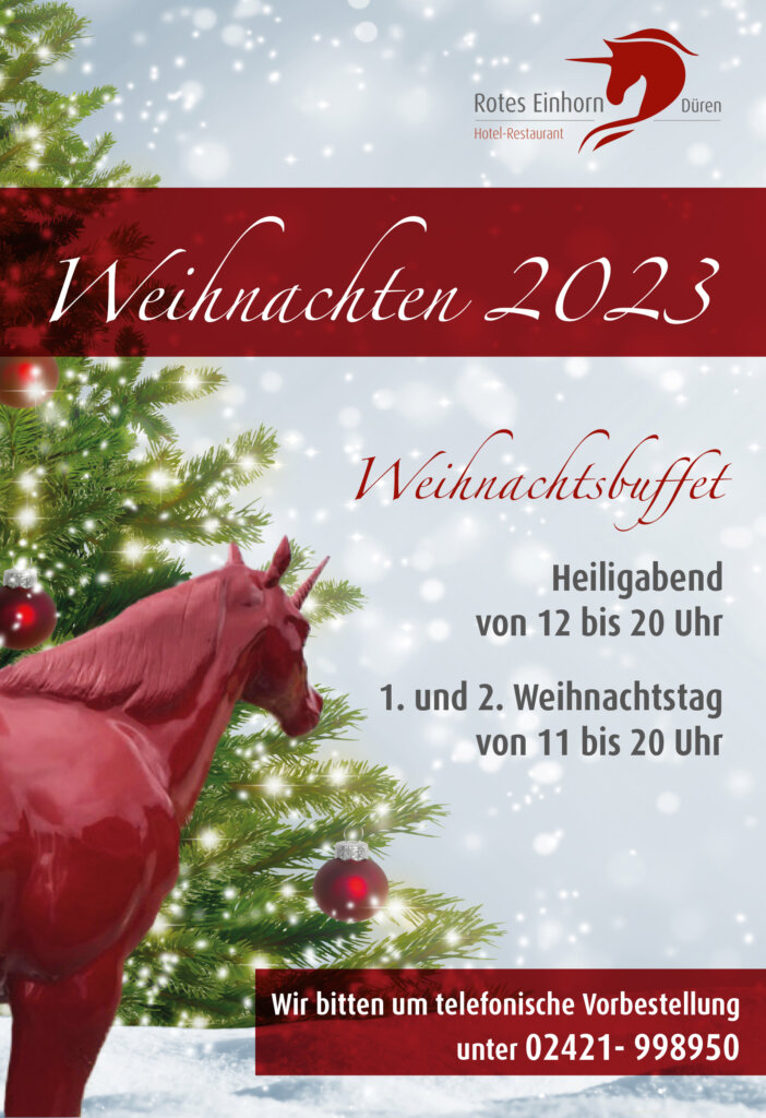Weihnachtsspeisekarte 2023 Hotel-Restaurant Rotes Einhorn Düren Seite 1
